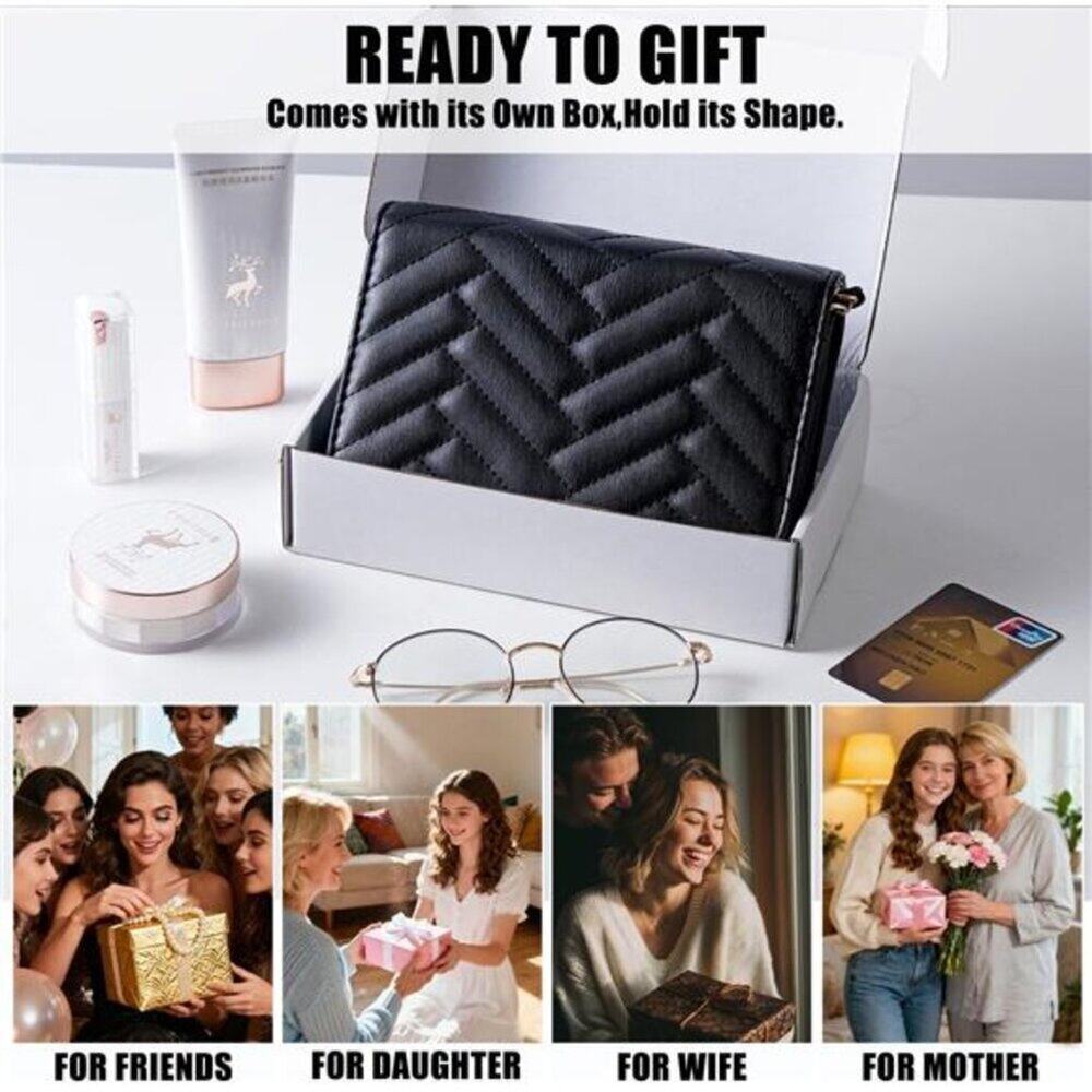 Small Black Quilted Crossbody Bag for Women – Vegan Leather Phone Wallet Purse - Picture 8 of 16